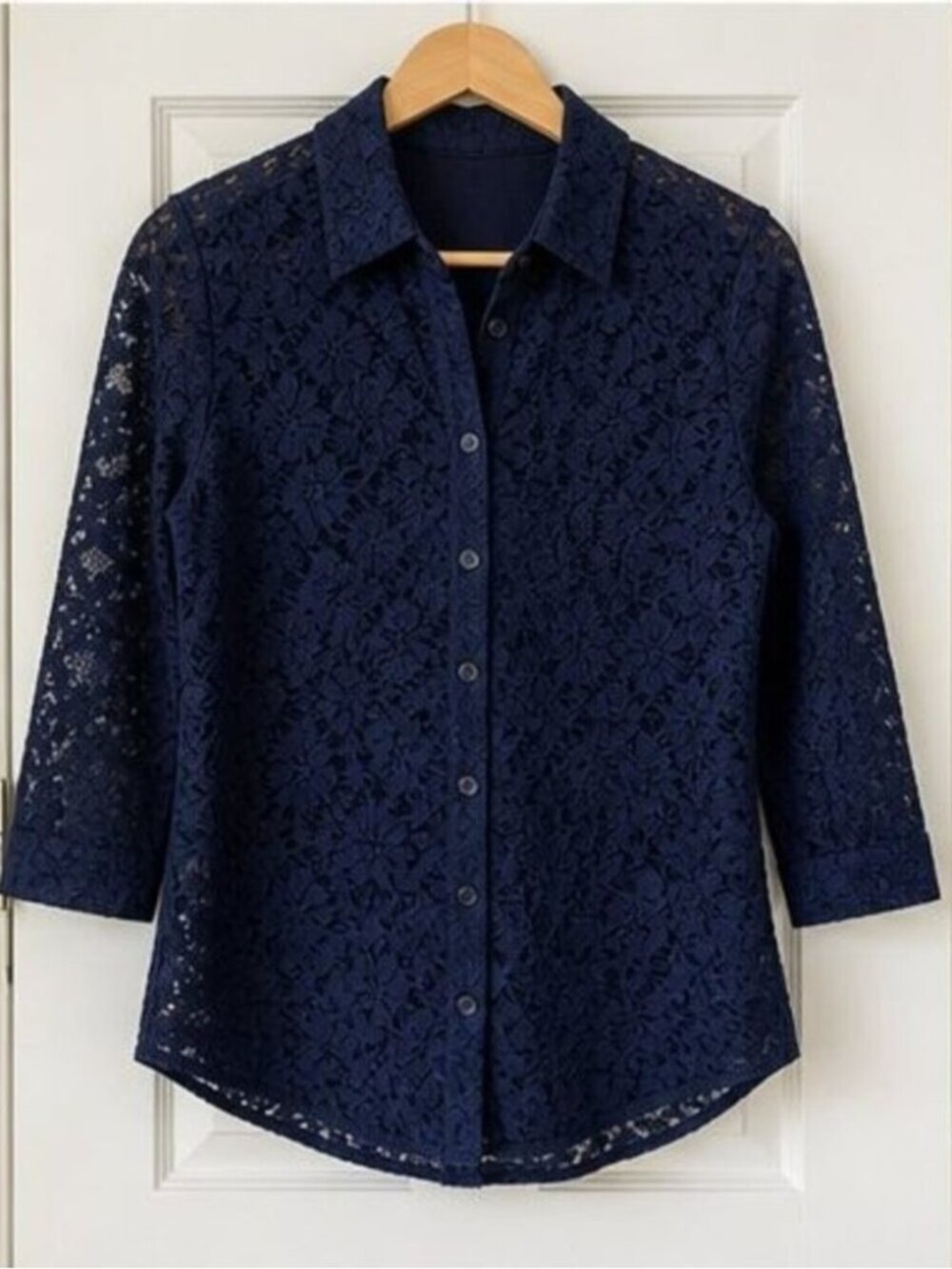Navy Tie Neck Blouse